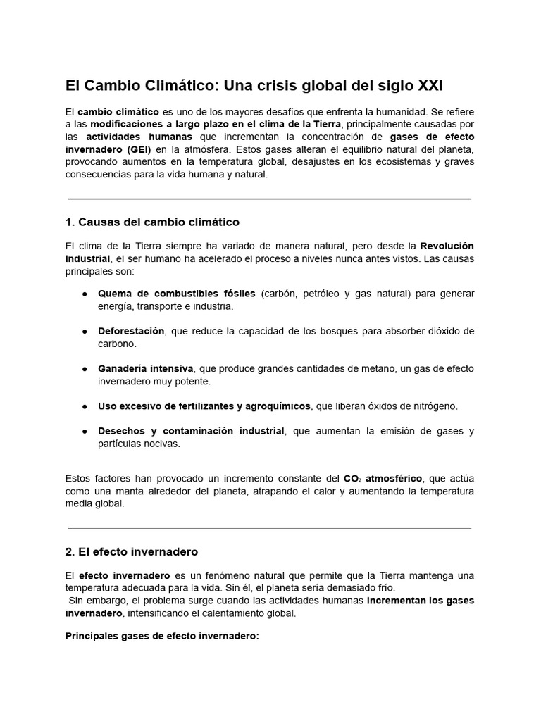 Causas y Consecuencias del Cambio Climático | PDF | Gases de efecto ...