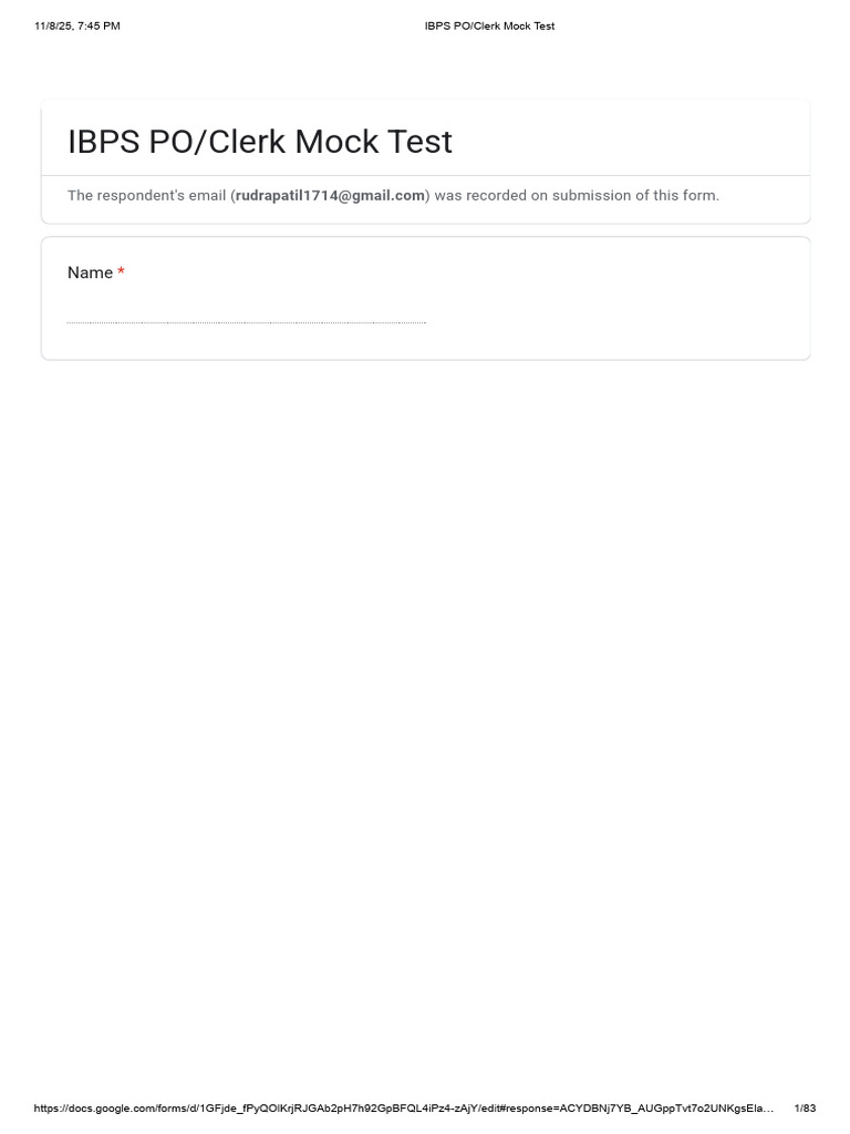 IBPS PO - Clerk Mock Test - Google Forms | PDF