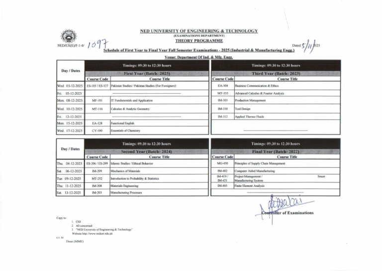 Theory Schedule Fall 2025 | PDF | Engineering | Calculus
