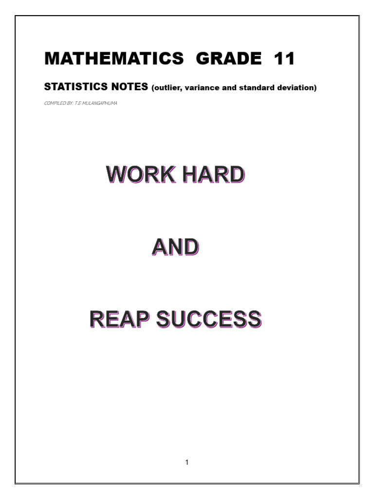 GR11 STATS NOTES (Outliers, Variance and Stanadard Deviation) | PDF