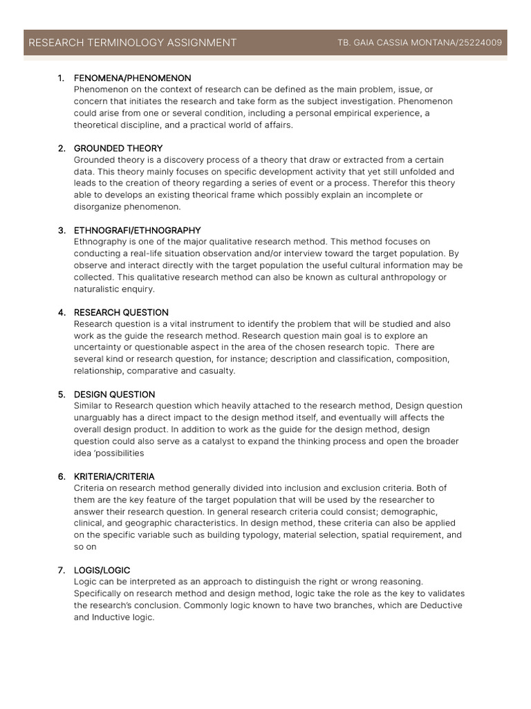Key Research Terminology Explained | PDF | Logic | Analysis