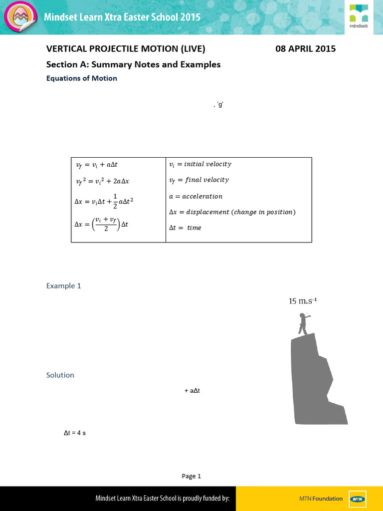 Vertical Projectile Motion Overview | PDF | Velocity | Acceleration