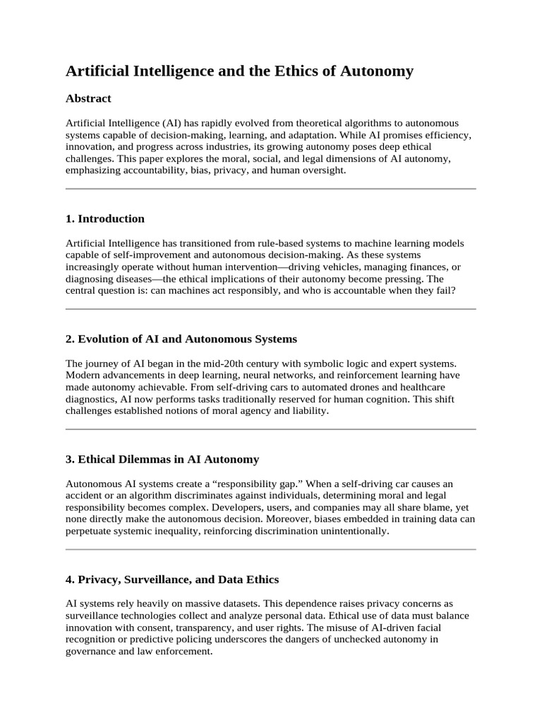 AI Autonomy: Ethical Challenges Explored | PDF | Artificial ...