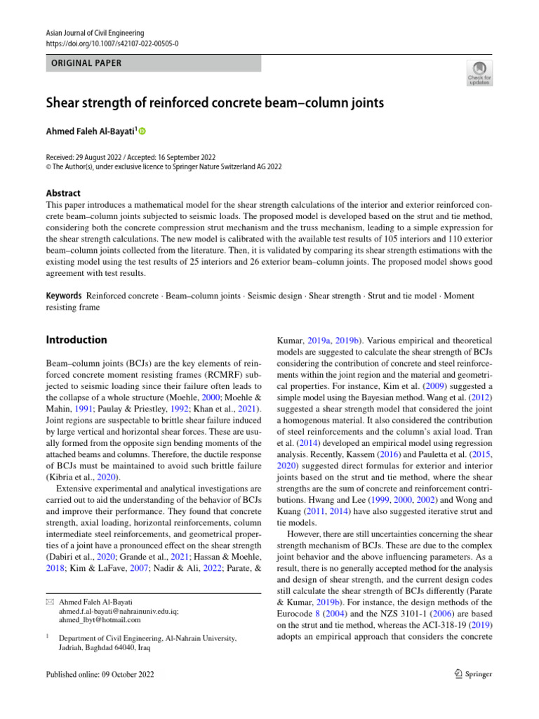 Shear Strength of Concrete Joints | PDF | Beam (Structure) | Strength ...