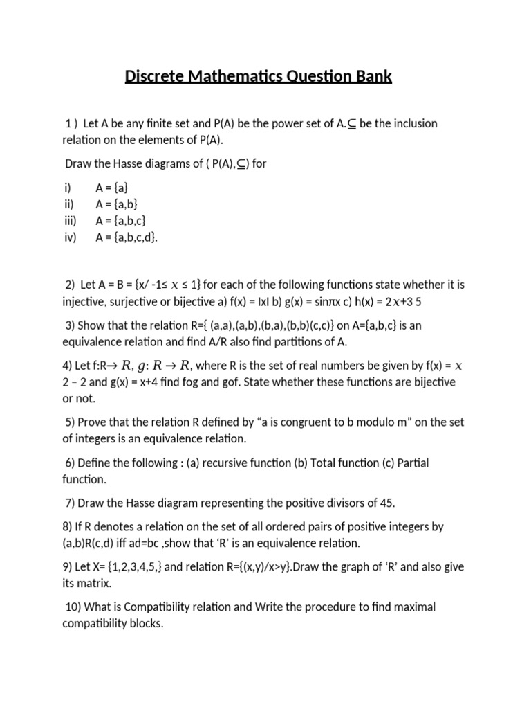 Discrete Mathematics Question Bank | PDF | Group (Mathematics ...