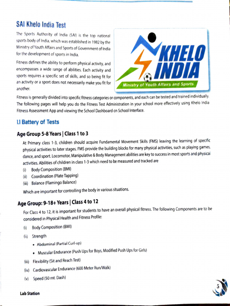 Khelo India Fitness Test Overview | PDF | Anatomical Terms Of Motion ...