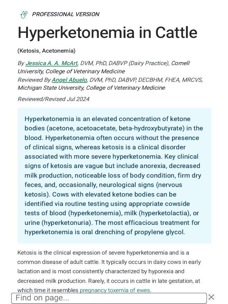 MSD Vet Ketoses in Cattle | PDF | Ketosis | Medical Specialties
