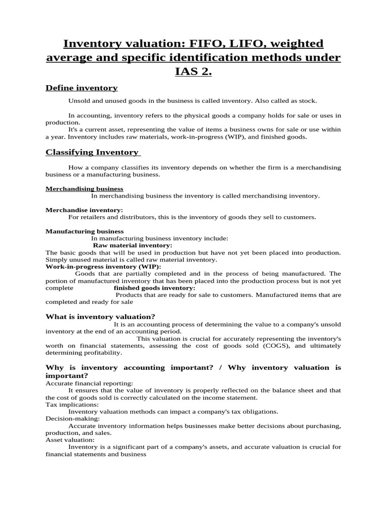 Inventory Valuation Methods Explained | PDF | Debits And Credits ...