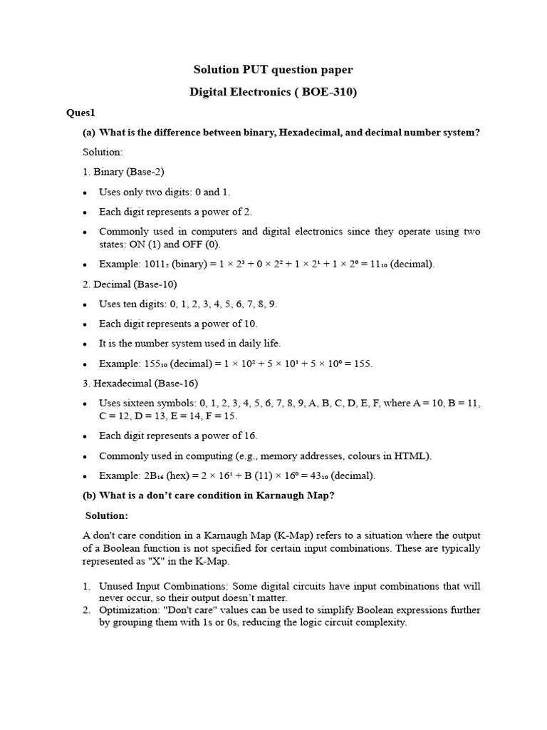 Digital Electronics Exam Solutions | PDF | Digital Electronics ...