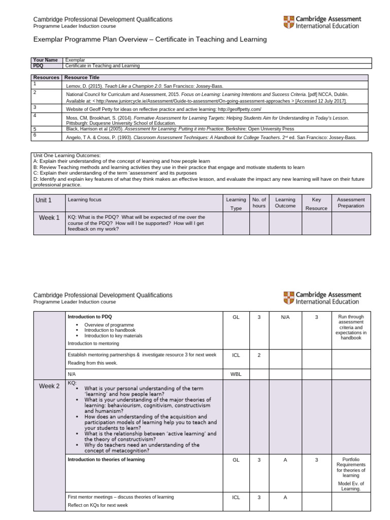 Cambridge PDQ Induction Course Overview | PDF | Mentorship | Teaching ...