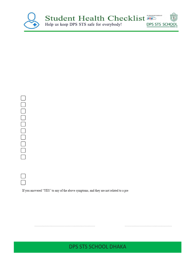 Student Health Checklist for School Attendance | PDF