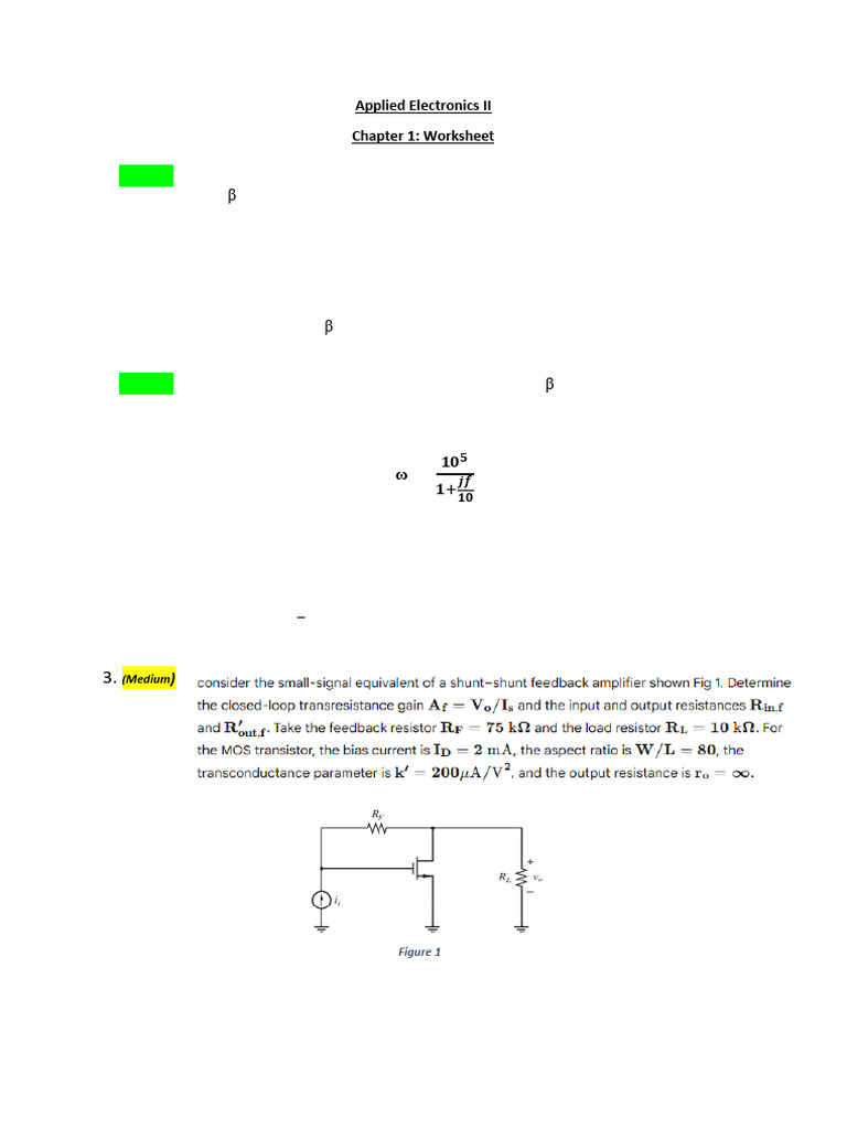Applied ElectronicsII Chapter 1 Worksheet | PDF | Amplifier | Feedback