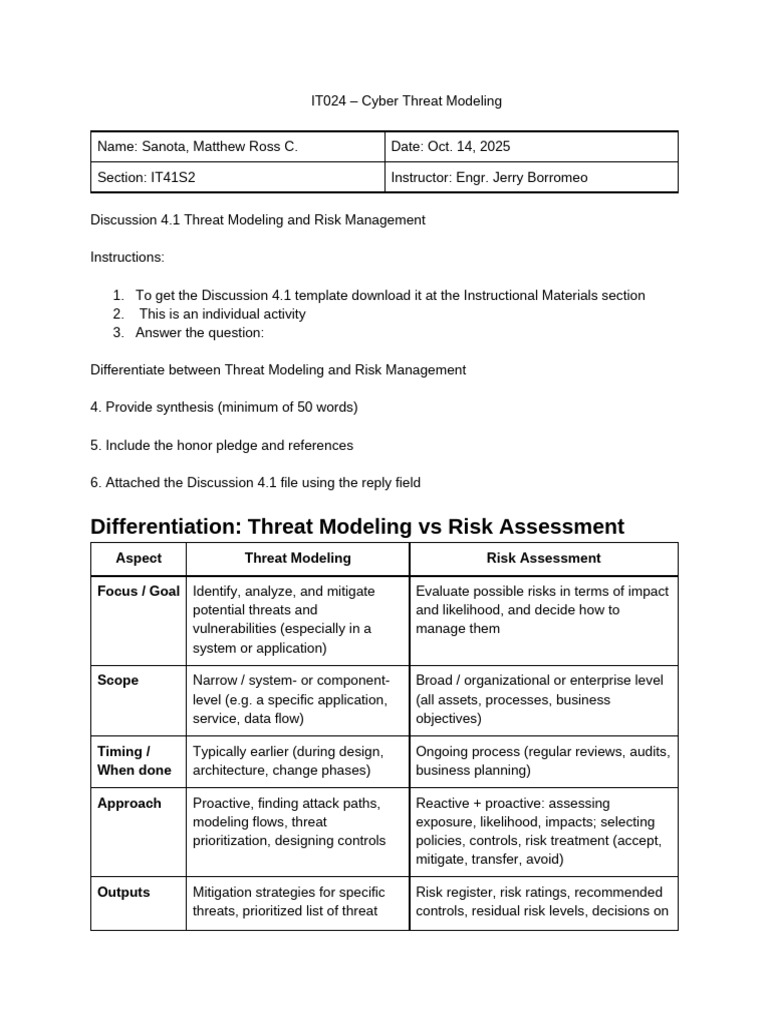Threat Modeling vs Risk Assessment Explained | PDF | Risk | Risk Management