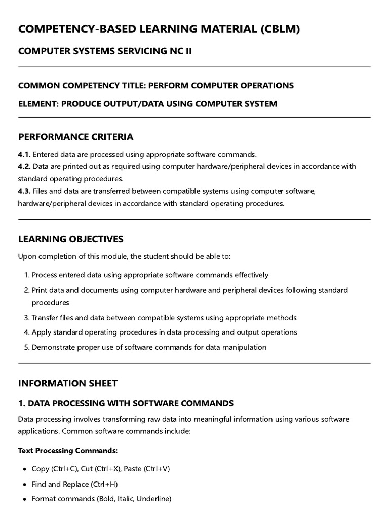 CBLM - Perform Computer Operations-Produce Output Data Using Computer ...
