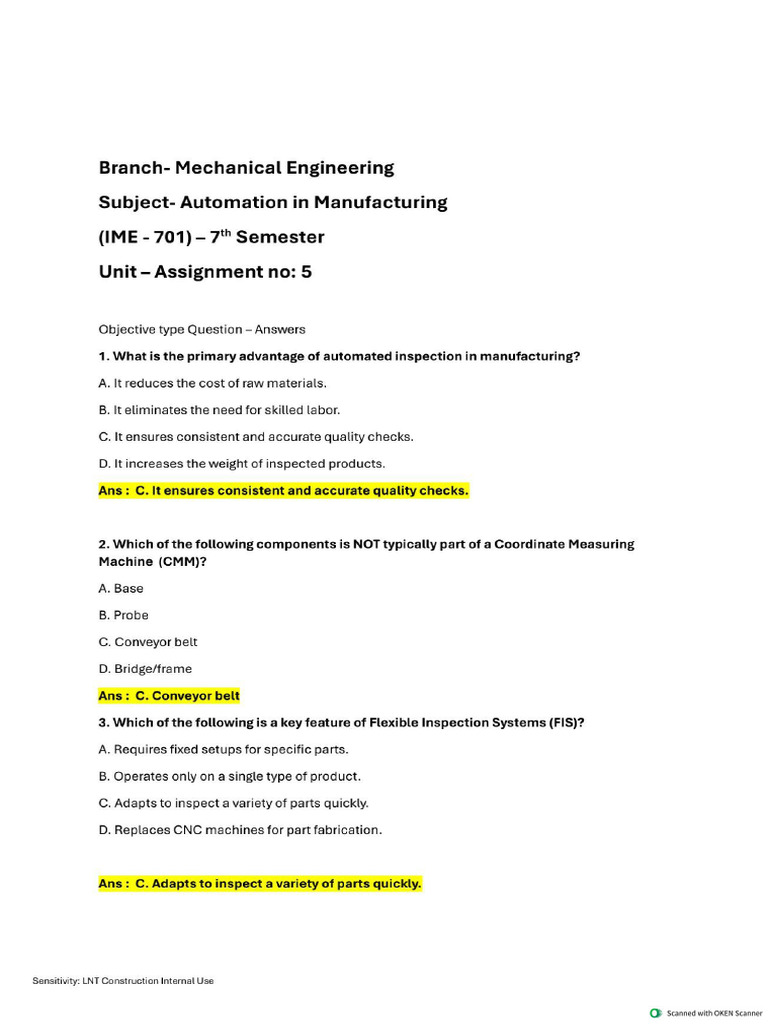 SVU99471305-Automation in Manufacturing Unit 5 | PDF