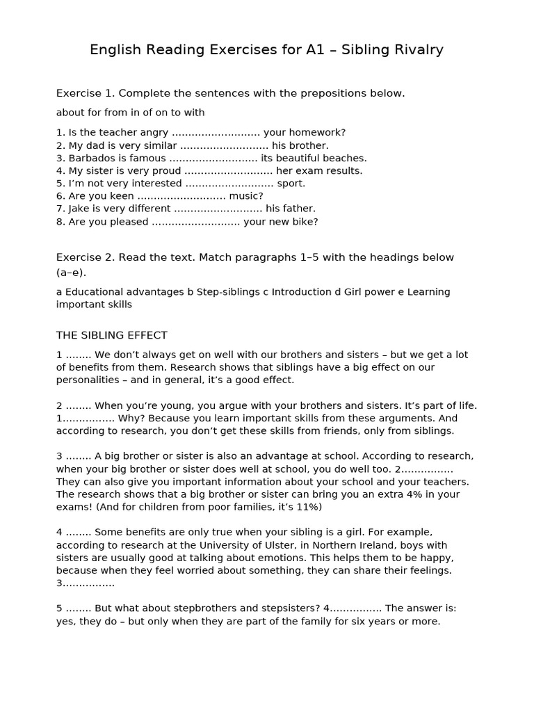 A1 Reading Exercises: Sibling Rivalry | PDF | Sherlock Holmes | Dr. Watson