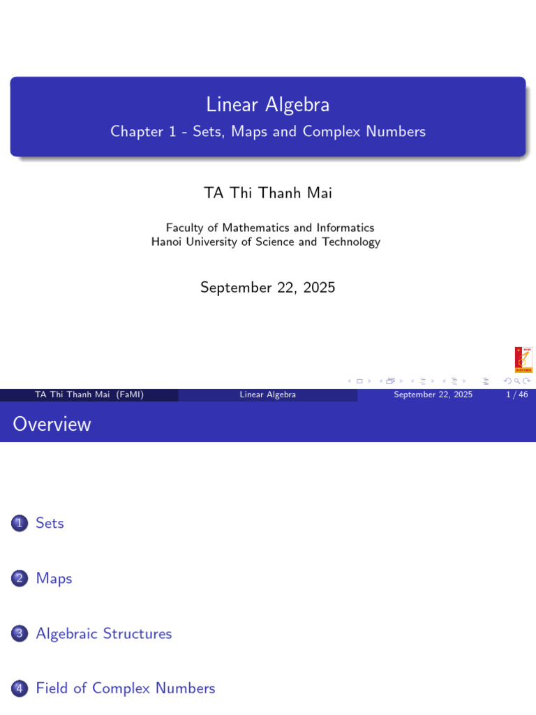 Linear Algebra: Sets and Maps Overview | PDF | Set (Mathematics) | Algebra