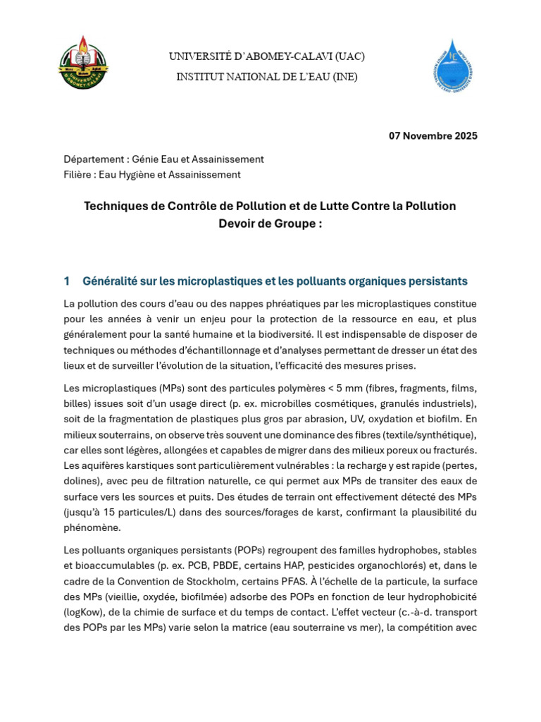Techniques de Contrôle des Microplastiques | PDF | Eau | la pollution