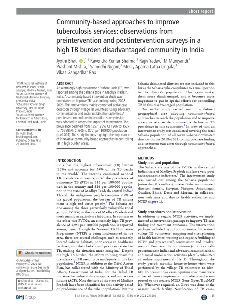 Community TB Intervention in India | PDF