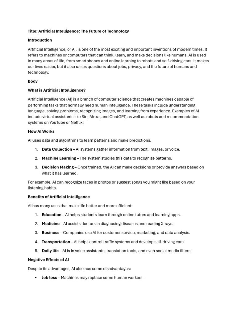 Artificial Intelligence - The Future of Technology | PDF | Artificial ...