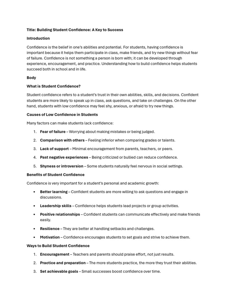 Boosting Student Confidence for Success | PDF | Shyness | Psychological ...