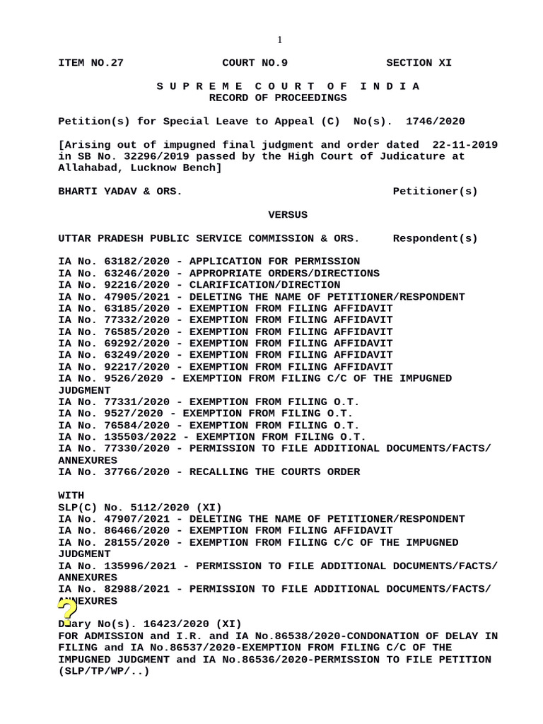 Supreme Court SLP Proceedings Summary | PDF