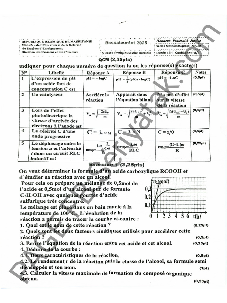 Sujet PC 7C Session Normale 2025 | PDF
