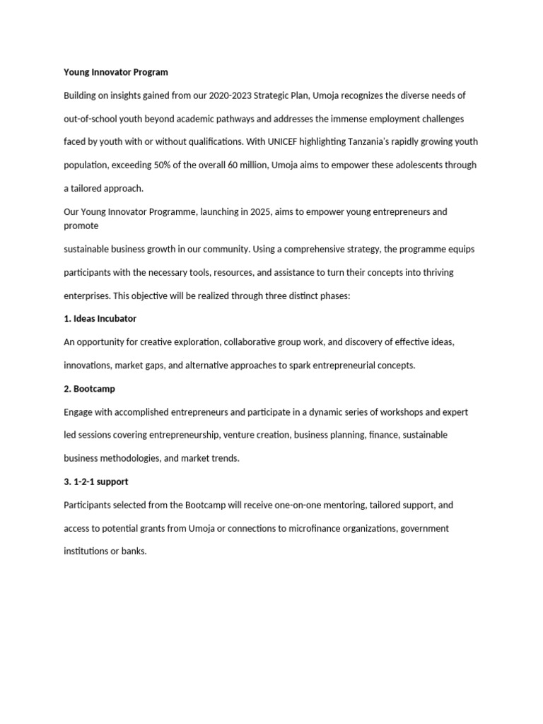 Young Innovator Program for Youth Empowerment | PDF