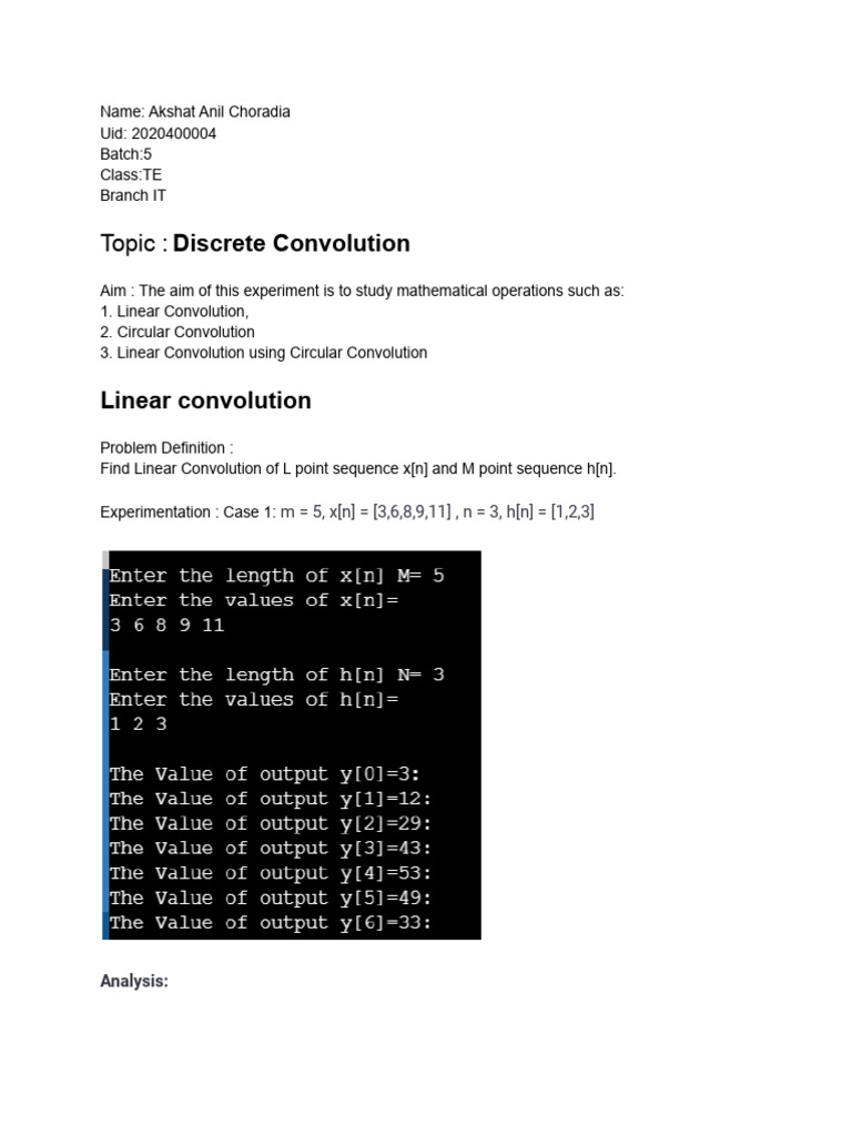Discrete Convolution: Linear & Circular Methods | PDF | Convolution ...
