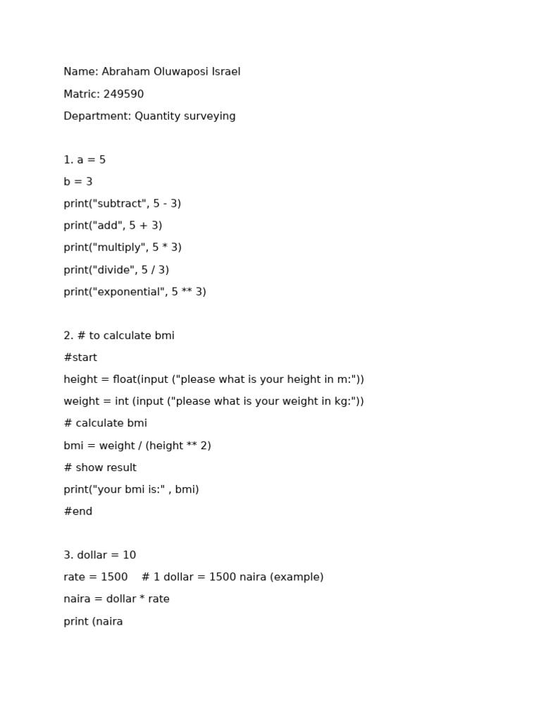 Python Programming Basics and Calculations | PDF | Net Income | Salary