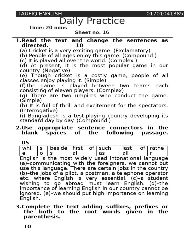 Daily Practice Sheet - 16 - Mix - 2nd Paper | PDF | Grammar | Language ...