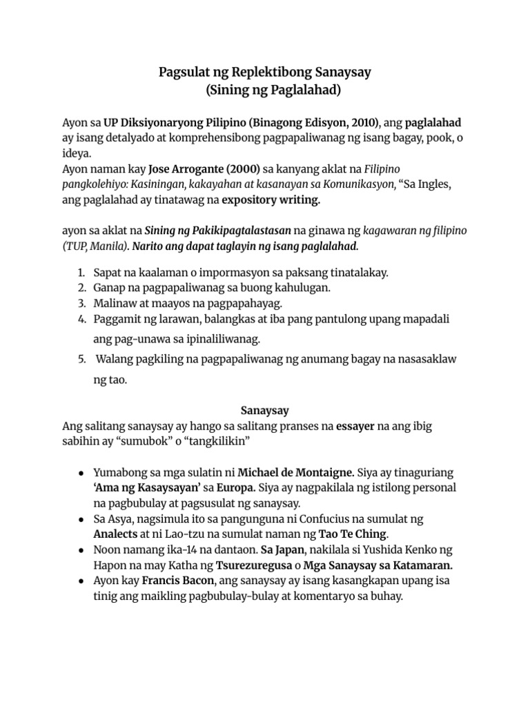 Replektibong Sanaysay | PDF