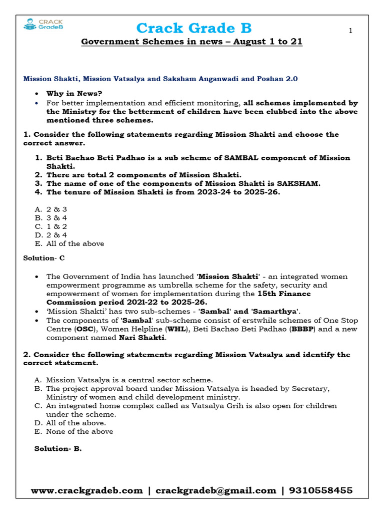 Govt Schemes in News August 1 To 212024 | PDF | Economy Of India ...