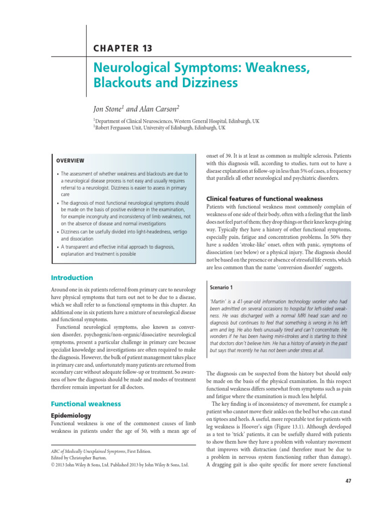 Neurological Symptoms: Weakness & Dizziness | PDF | Vertigo | Neurology