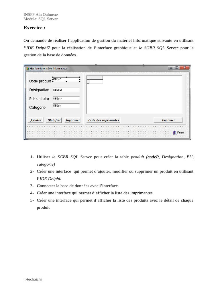 Gestion de matériel informatique avec Delphi et SQL Server | PDF