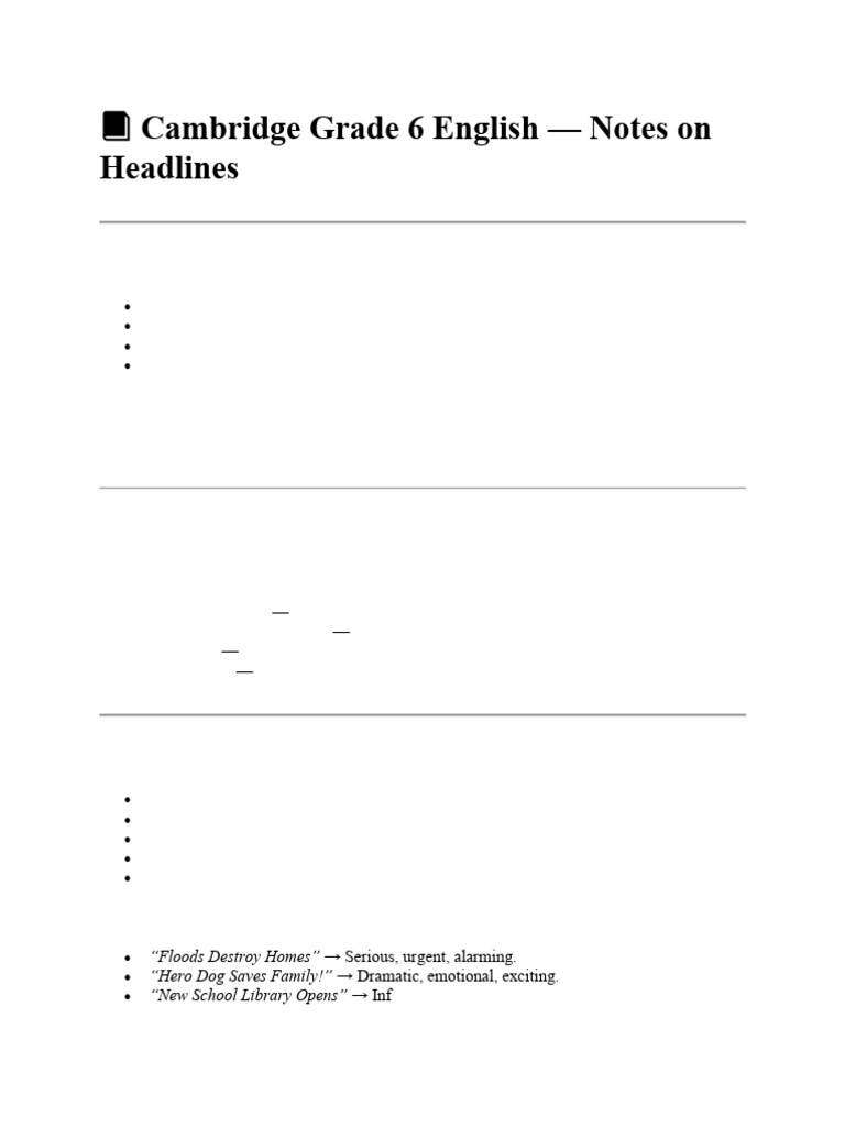 Grade 6 Headline Writing Worksheets | PDF