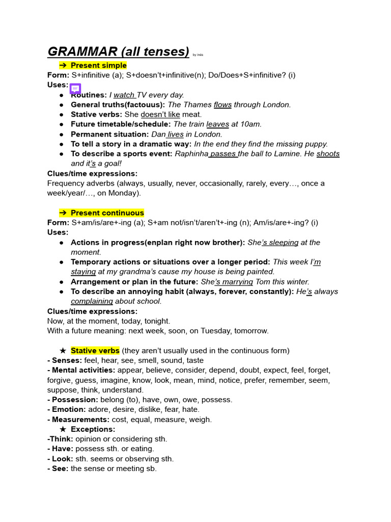 Comprehensive Guide to English Tenses | PDF | Grammar | Syntax