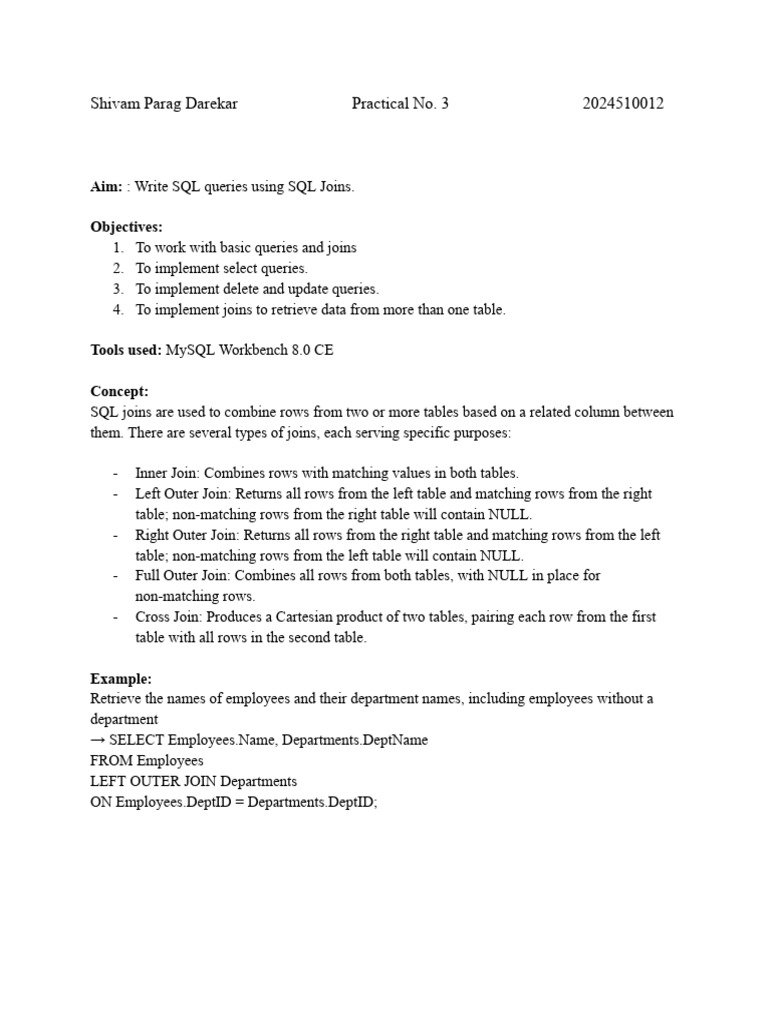 SQL Joins and Queries Practice Guide | PDF | Information Science ...