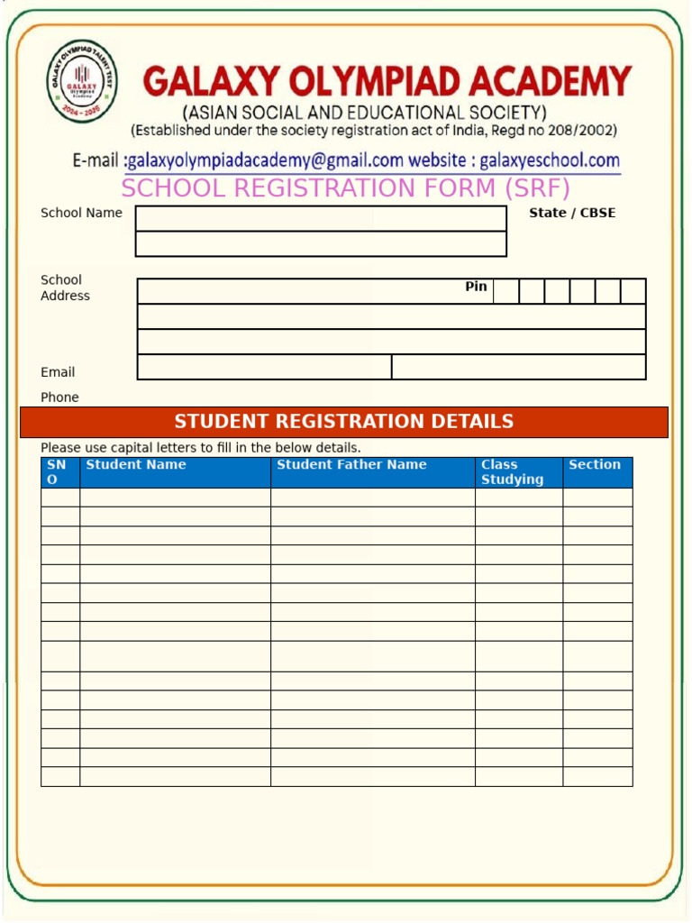 Student Registration Form - Goa | PDF