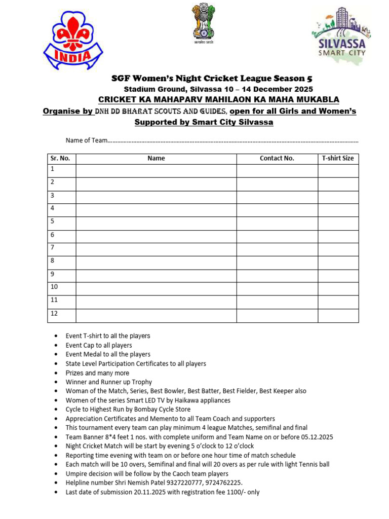 Women’s Night Cricket League 2025 | PDF