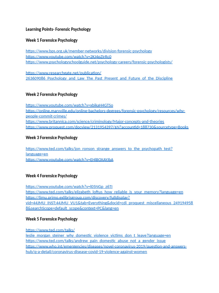 Learning Points Foresnic Psychology | PDF