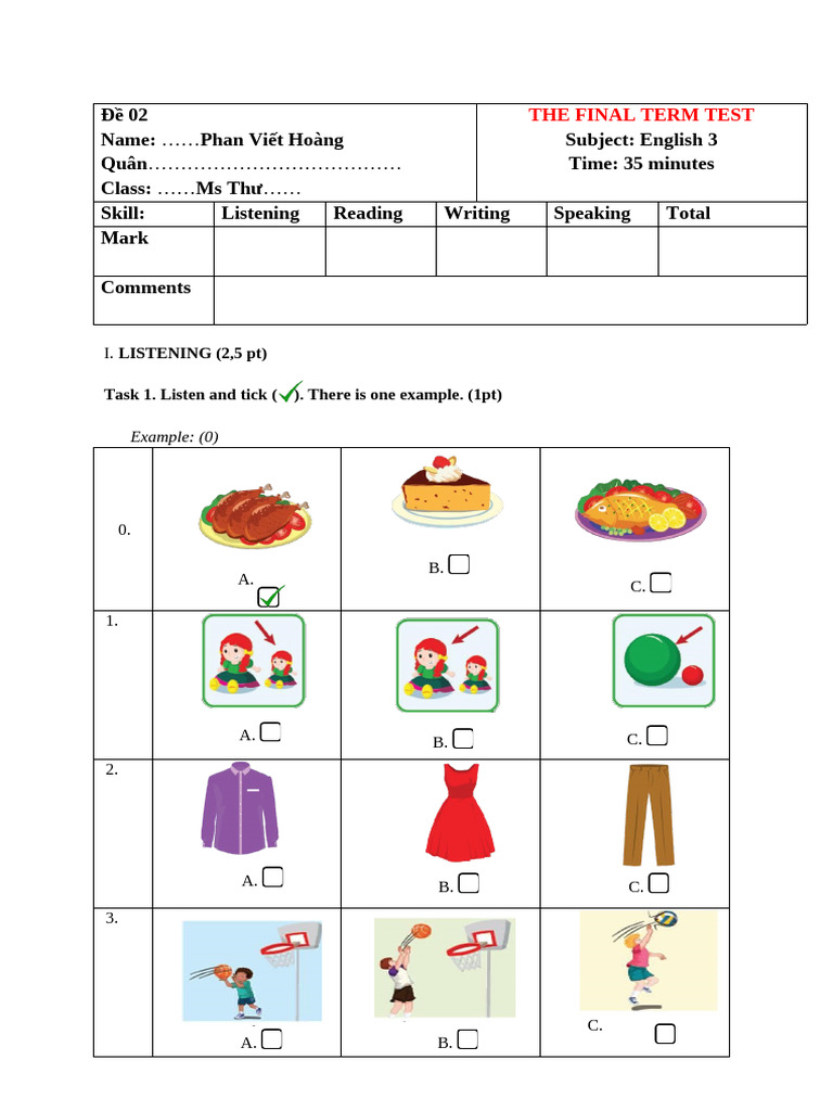 English 3 Final Term Test Template | PDF | Chess | Chess Theory