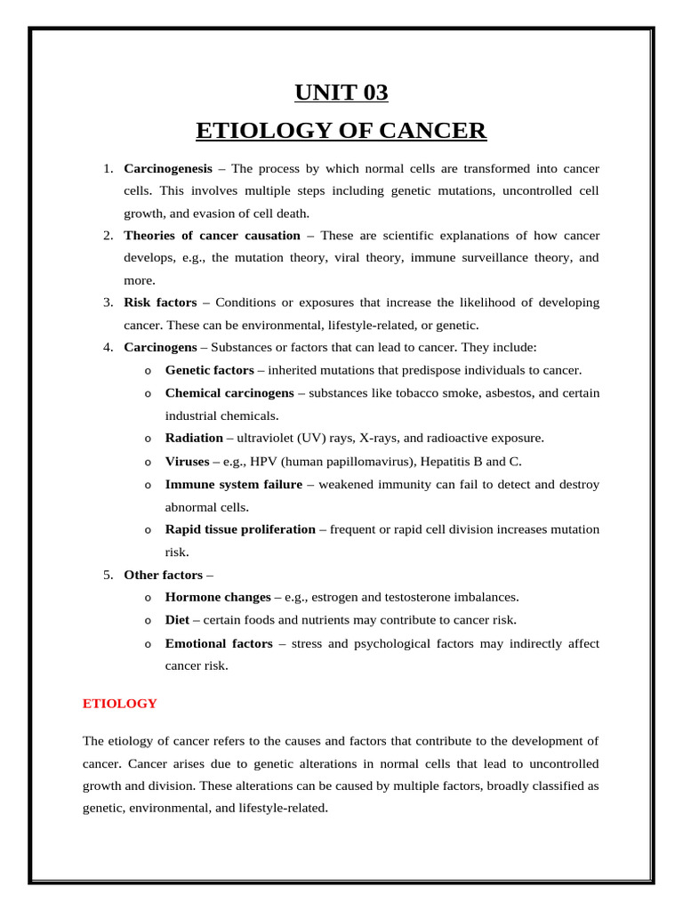 Understanding Cancer Etiology and Risk Factors | PDF | Cancer | Carcinogen