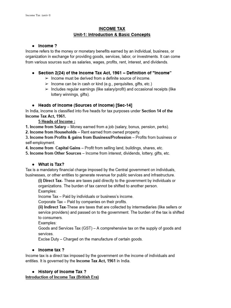 Basics of Income Tax | PDF | Taxes | Income Tax