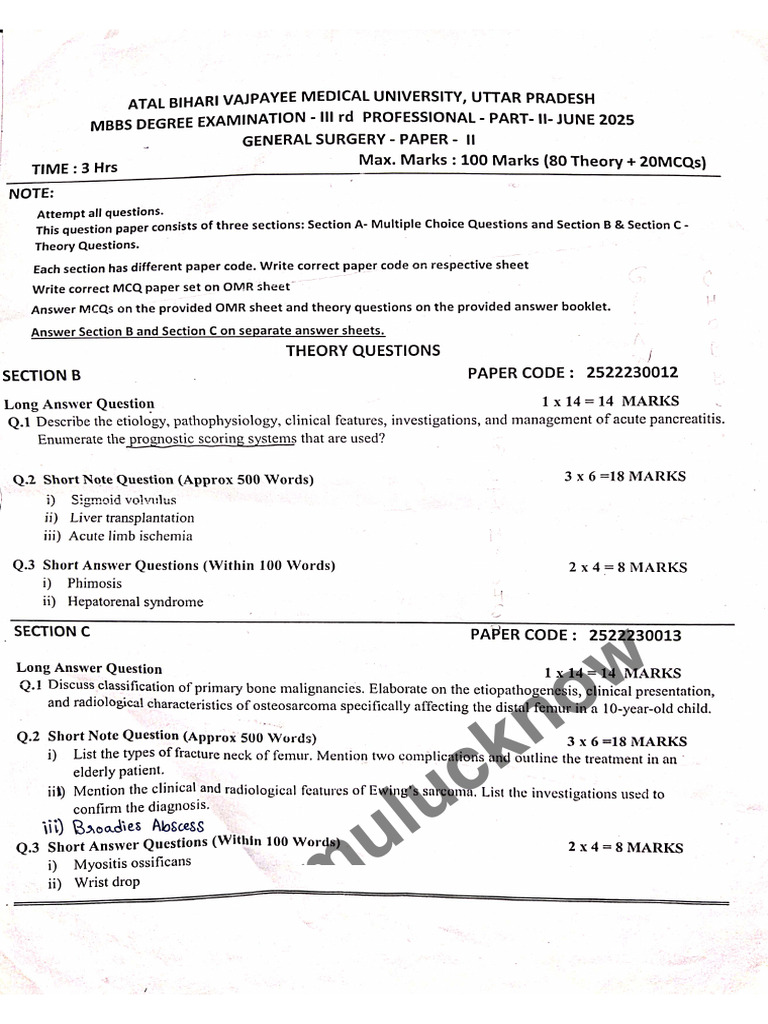MBBS General Surgery & Obstetrics Exam 2025 | PDF | Childbirth | Pregnancy