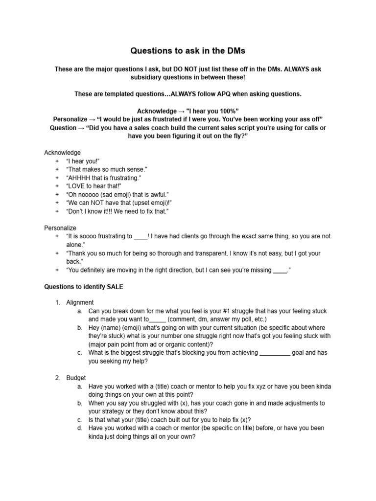 Questions To Ask in The Dms | PDF