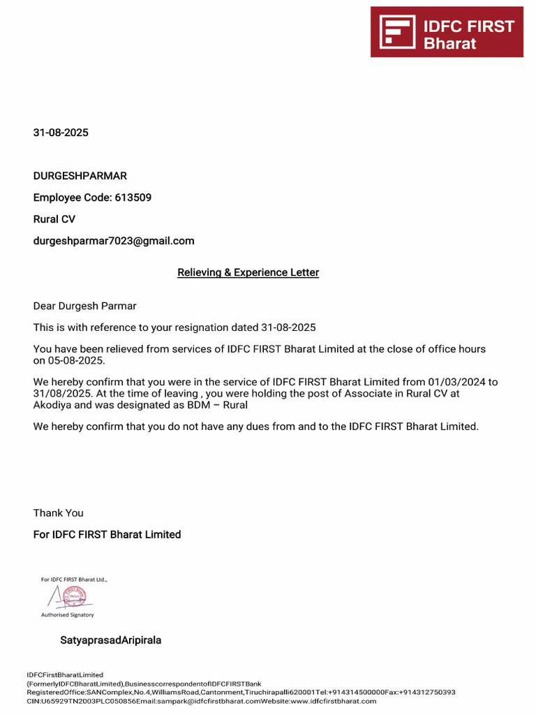 Relieving Letter | PDF