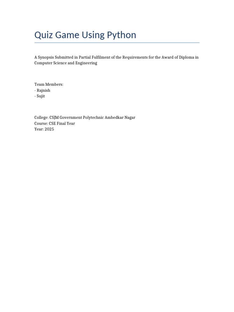 Python Quiz Game Project Overview | PDF | Python (Programming Language ...