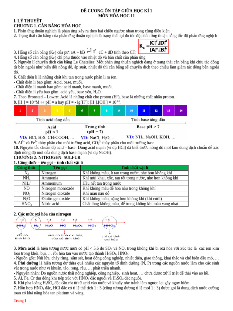 Dap An de Cuong On Tap Giua HK1 Hoa 11 | PDF
