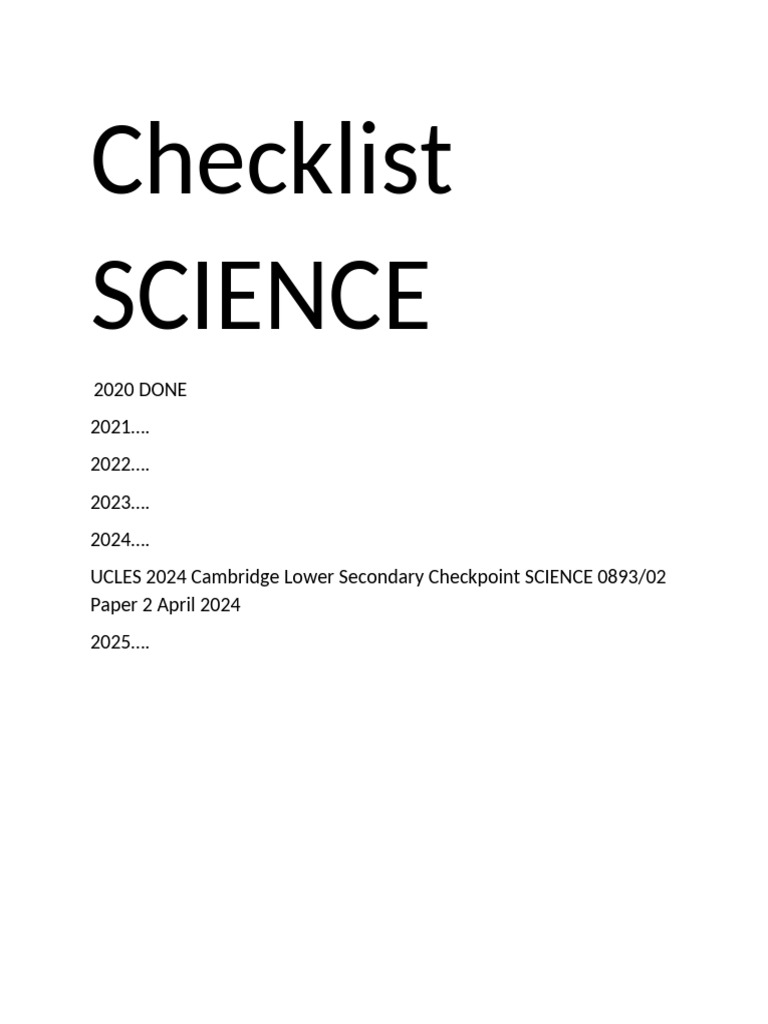 Checklist SCIENCE | PDF